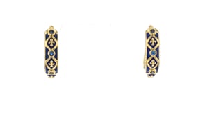.30 ct. t.w. Sapphire and Blue Enamel Fleur-De-Lis Hoop Earrings in 18kt Gold Over Sterling