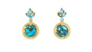 Turquoise and .37 ct. t.w. Swiss Blue Topaz Drop Earrings in 18kt Gold Over Sterling