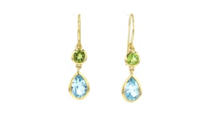3.60 ct. t.w. Sky Blue Topaz and .80 ct. t.w. Peridot Drop Earrings in 18kt Gold Over Sterling