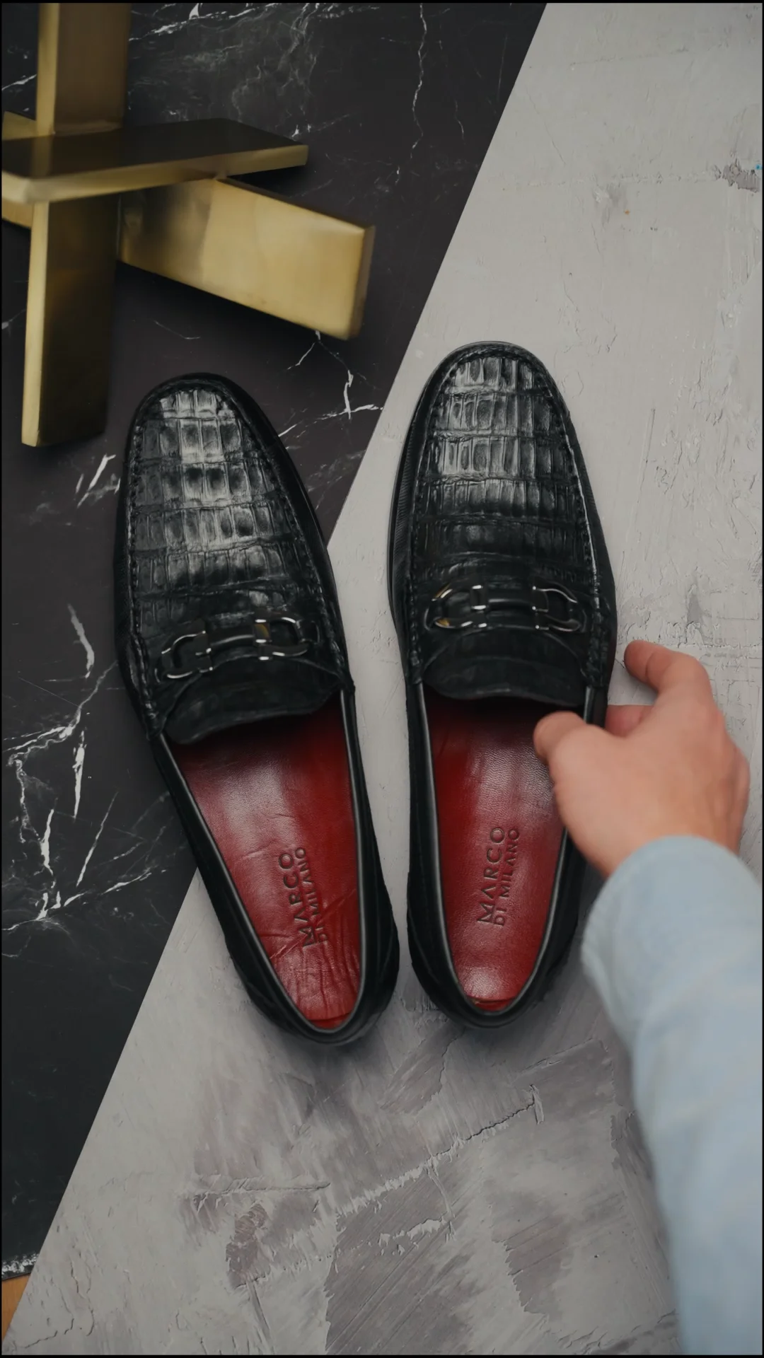 Marco Di Milano Adro Caiman Crocodile / Lizard Bit Loafers Black