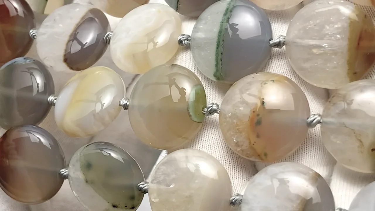 アゲート×クォーツ コイン18×18mm 半連/1連｜天然石ビーズの卸問屋