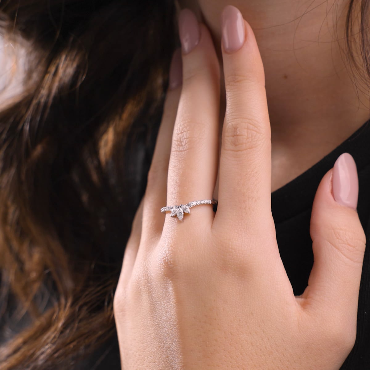 product video 2 for 2/5 ctw Round and Marquise Lab Grown Diamond Chevron Stackable Ring