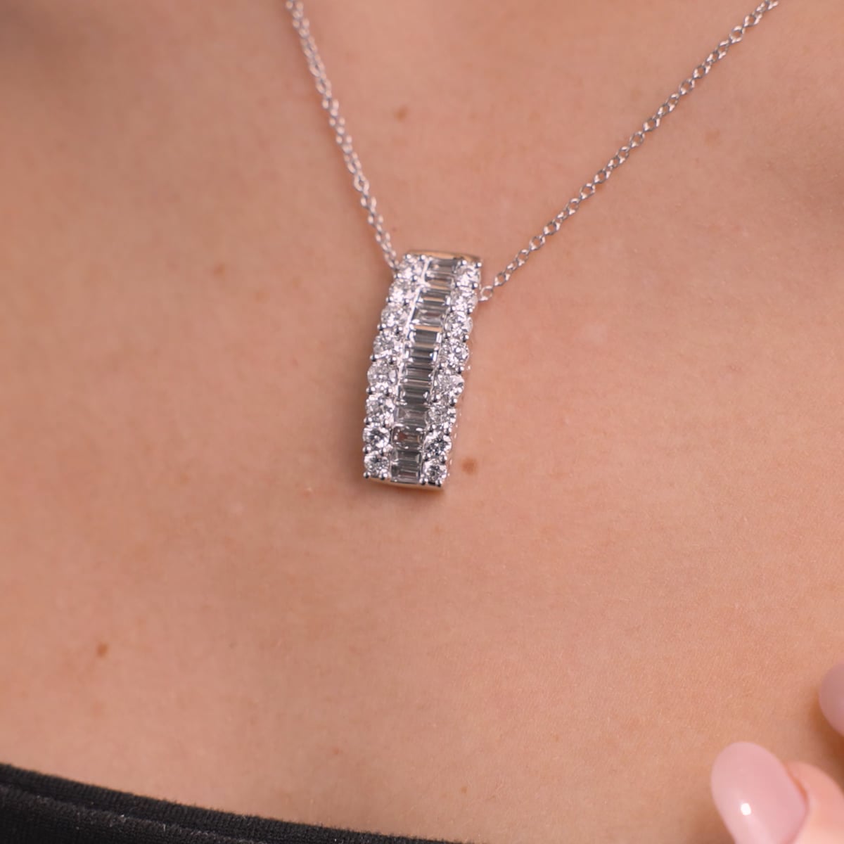 product video 2 for 3 ctw Baguette and Round Lab Grown Diamond Pendant with Adjustable Chain