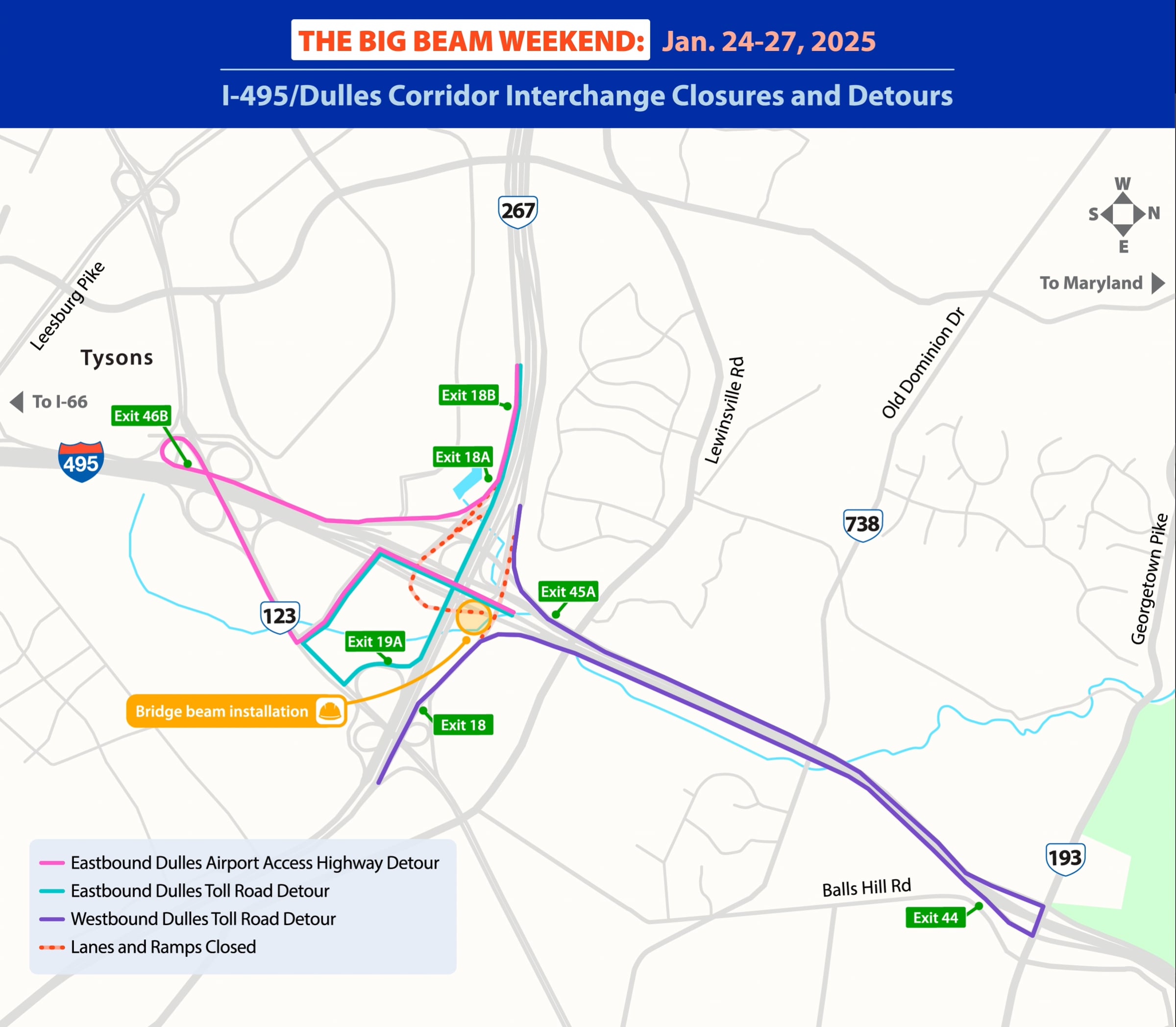 495 NEXT Big Beam Weekend Dulles Corridor Detours Map Animation ...
