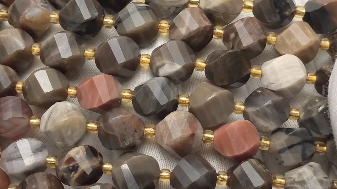 ペトリファイドウッド(珪化石) ツイスト×多面カット10×9×9mm 1連(約