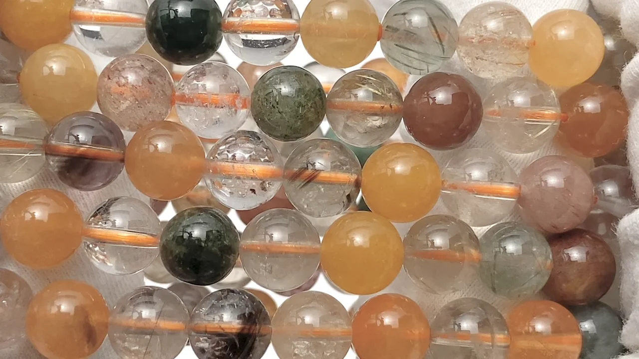 アースミューア磁場 ルチルクォーツ アクセサリー素材 『天然石ラウンド ルチルクォーツ 約8mm 12個入り