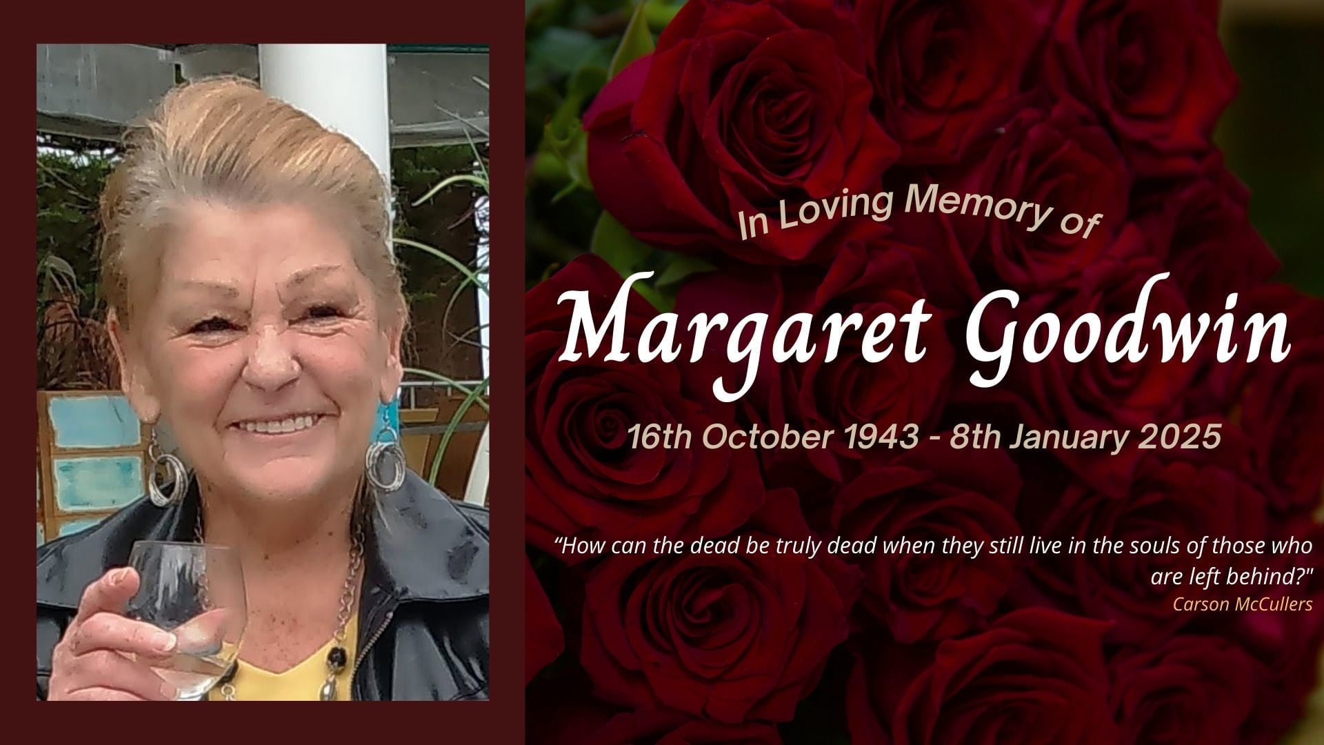 Funeral livestream of the late Margaret Goodwin