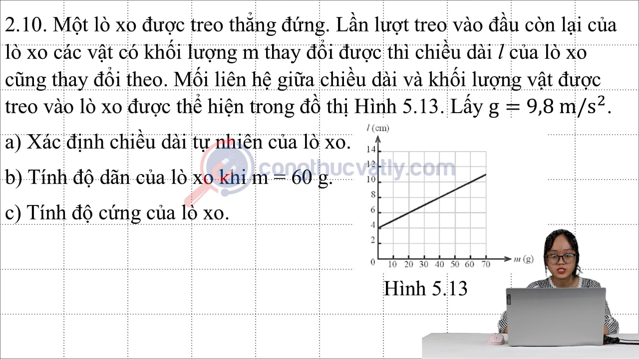 Một lò xo được treo thẳng đứng. Lần lượt treo vào đầu còn lại của lò xo các vật có khối lượng m thay đổi được thì chiều dài l của lò xo cũng thay đổi theo.