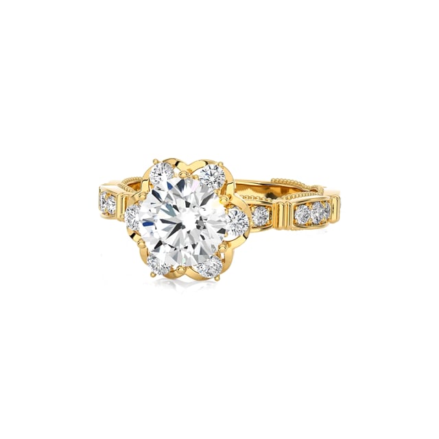 Anillo halo floral a medida con diamante en corte brillante