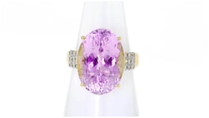 15.00 Carat Kunzite Ring with .27 ct. t.w. Diamonds in 14kt Yellow Gold