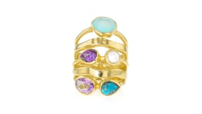 4.5-5mm Cultured Pearl and Multi-Gemstone Ring in 18kt Gold Over Sterling
