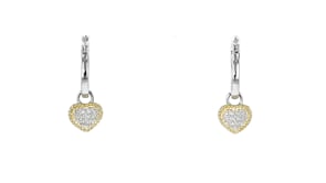 .15 ct. t.w. Diamond Removable Heart Charm Hoop Drop Earrings in Sterling Silver and 14kt Yellow Gold