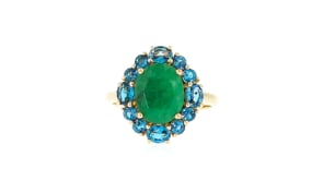 2.80 Carat Emerald and 1.40 ct. t.w. London Blue Topaz Ring in 18kt Gold Over Sterling