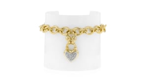 .25 ct. t.w. Diamond Heart Lock Toggle Bracelet in 18kt Gold Over Sterling and Sterling Silver
