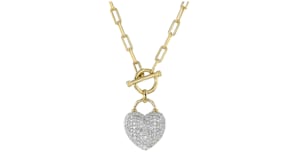 .75 ct. t.w. Diamond Heart Lock Toggle Necklace in 18kt Gold Over Sterling and Sterling Silver
