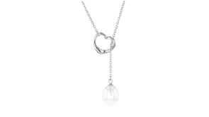 9-10mm Cultured Pearl Heart Lariat Necklace in Sterling Silver