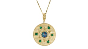 Black Opal and Green Agate Sun Medallion Pendant Necklace in 18kt Gold Over Sterling