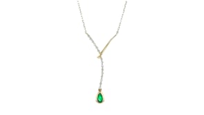 .20 Carat Emerald and .15 ct. t.w. Diamond Lariat Necklace in 14kt Yellow Gold