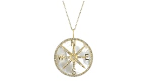 Moonstone and Mother-of-Pearl Compass Pendant Necklace with .34 ct. t.w. Diamonds in 14kt Yellow Gold