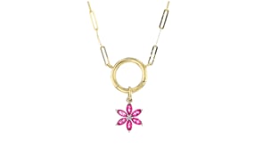 .40 ct. t.w. Pink Topaz Flower Charm with Single White Sapphire in 14kt Yellow Gold