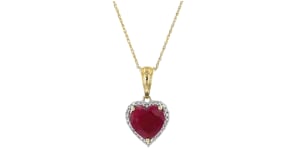 4.20 Carat Ruby Heart Pendant Necklace with .22 ct. t.w. Diamonds in 14kt Yellow Gold