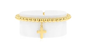 Italian 5mm 18kt Gold Vermeil Cross Bead Stretch Bracelet