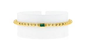 .20 Carat Lab-Grown Emerald and 18kt Gold Vermeil Bead Stretch Bracelet
