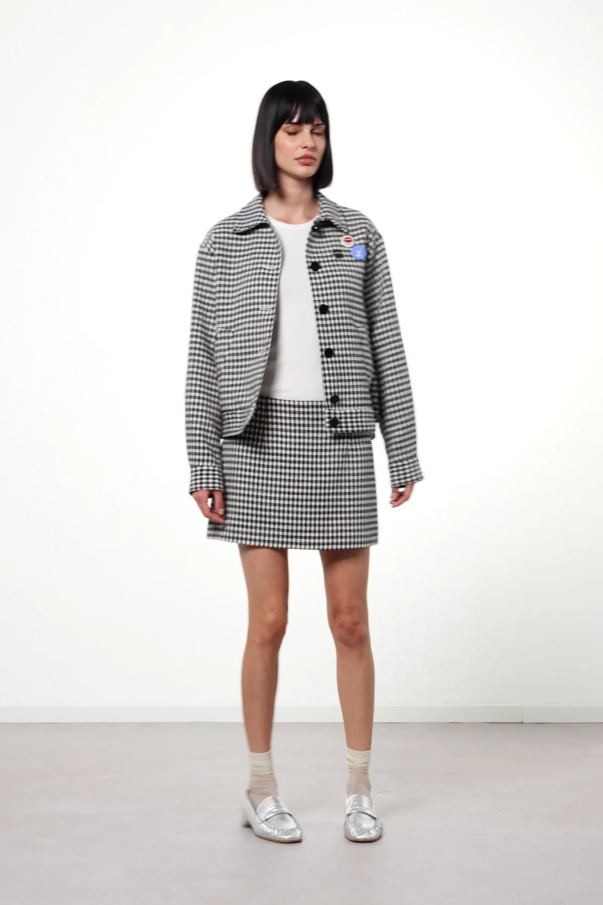 London Checkered No Collar Jacket Skirt Summer Suit (3色) London Checkered No Collar Jacket Skirt Summer Suit (3色)