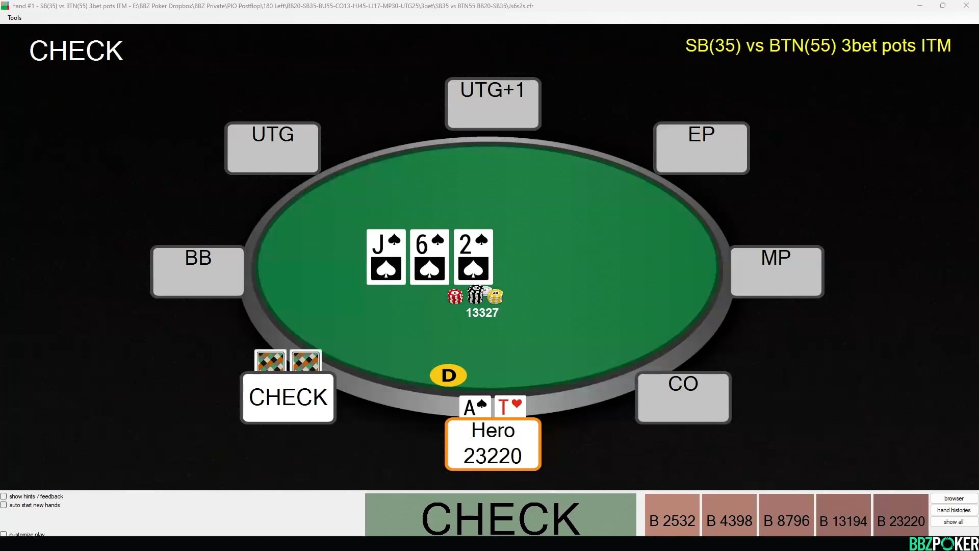 BTN(55) vs SB(35) 3Bet Pots ITM/40% Left
