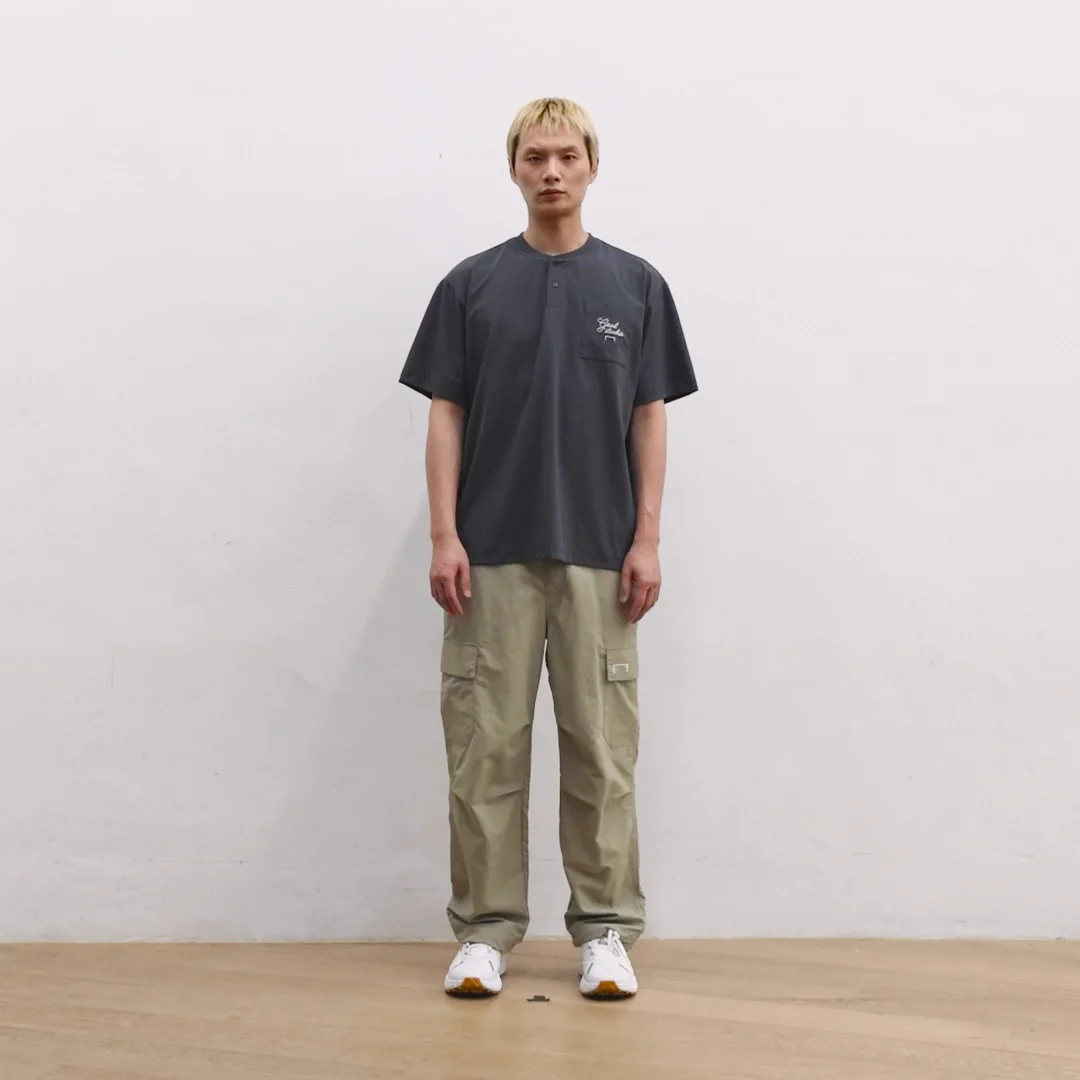★GOAL STUDIO★ AIR DRY HENLEY NECK BUTTONUPCHARCOAL G5MTZ10 AIR DRY HENLEY NECK BUTTON-UP-CHARCOAL - GOALSTUDIO