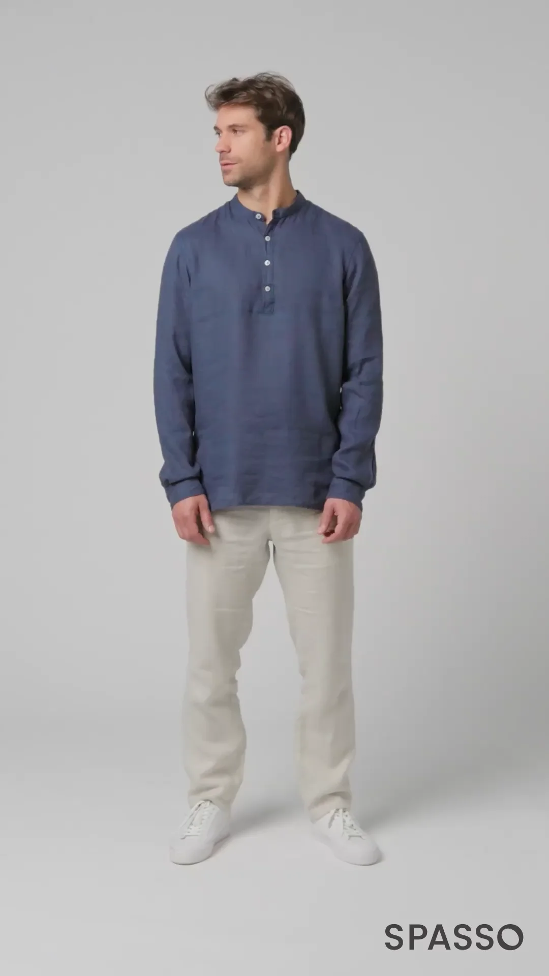 Men's linen washed effect mao collar shirt - Spasso