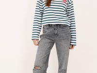 Green and white striped T-shirt with long sleeves and M patch | My Jewellery