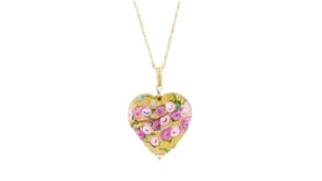 Italian Multicolored Murano Glass Rose Heart Adjustable Pendant Necklace in 18kt Gold Over Sterling
