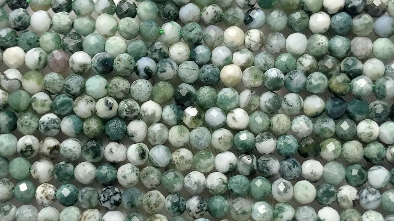 ツリーアゲート ラウンドカット3mm 1連(約37cm)【素晴らしい輝き