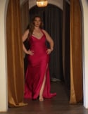 Video: Plus Size Prom Dress with Halter Neckline and Slit