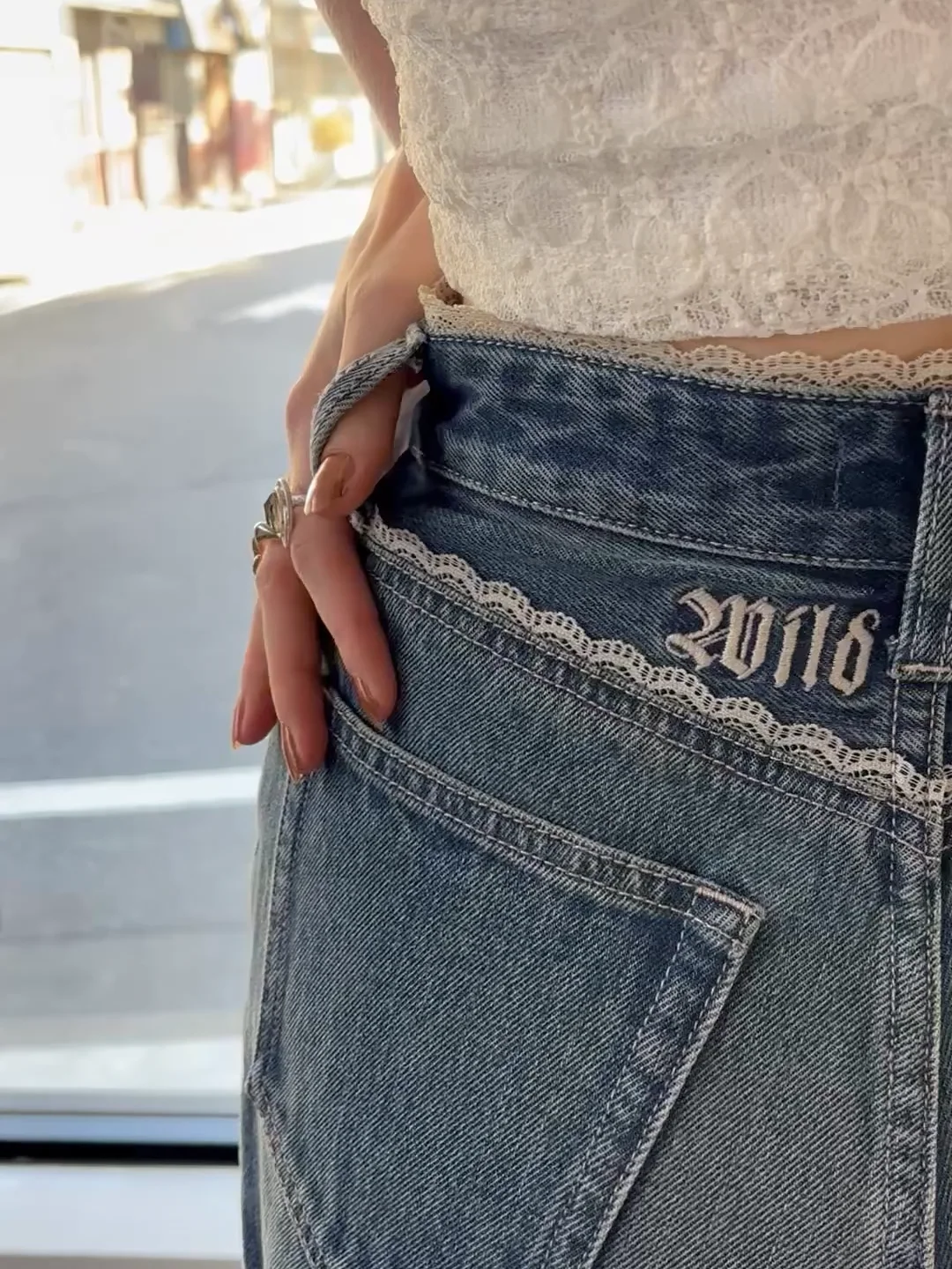 レースグラフィックワイドデニムパンツ｜エヴリス（EVRIS）公式