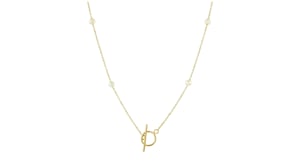 3-4mm Cultured Pearl Station Toggle Necklace in 14kt Yellow Gold