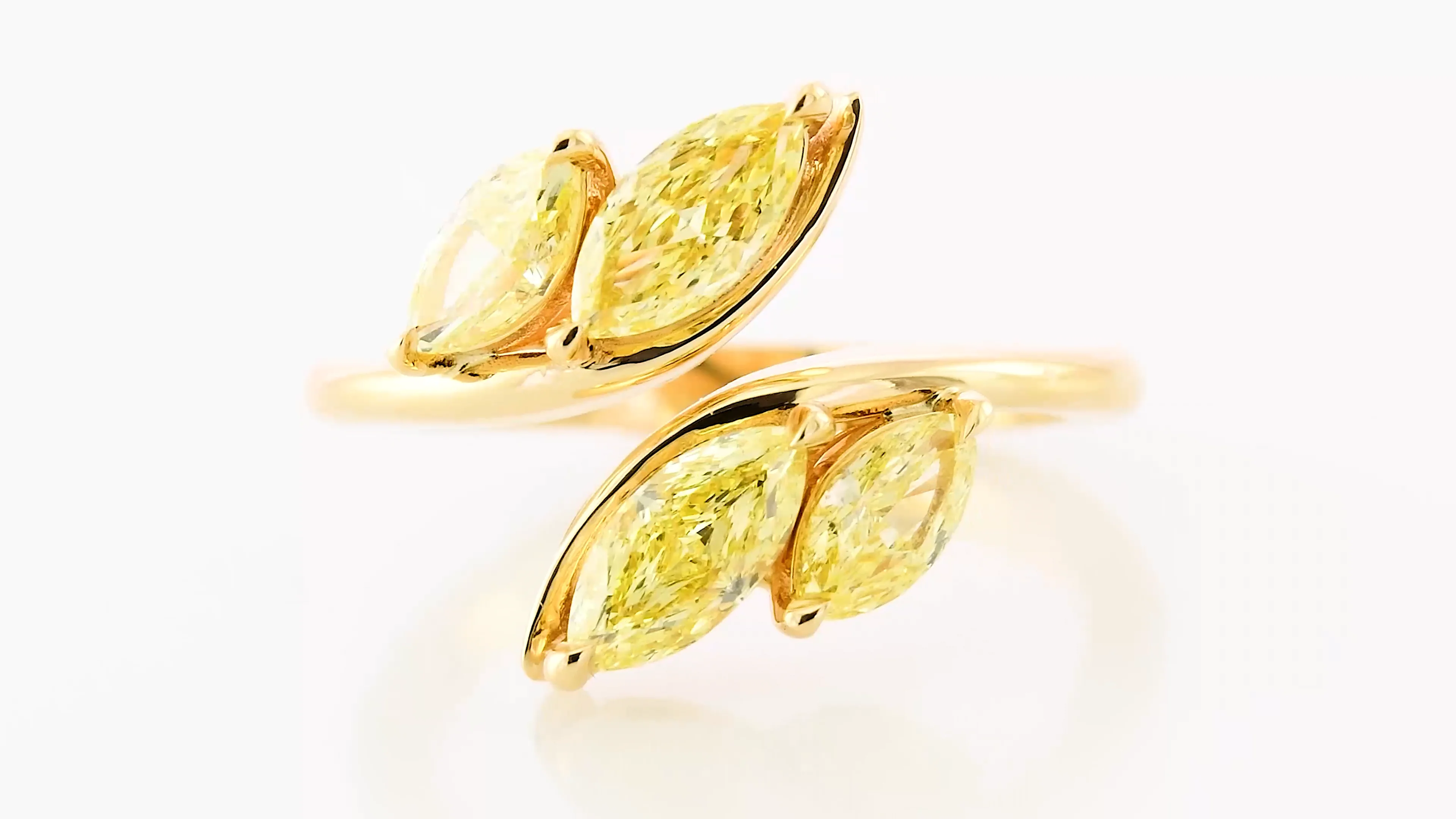 4 Stone Fancy Intense Yellow Marquise Crossover Ring, SKU 4 Stone Fancy Intense Yellow Marquise Crossover Ring, SKU