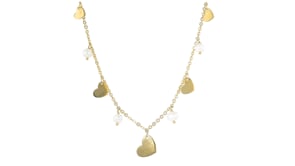 Italian 5-6mm Cultured Pearl and Heart Station Necklace in 18kt Gold Over Sterling
