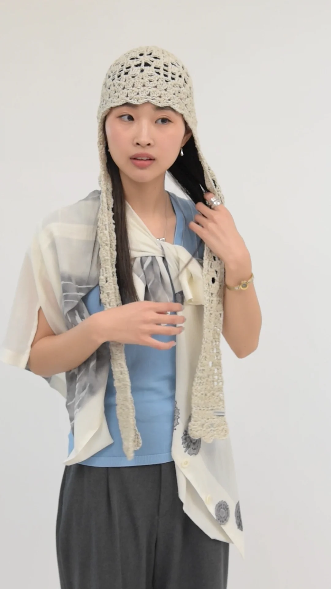 OVERRIDE CROCHET SCARF BEANIE SGP | 57cm~59cm(98) BLACK (01 OVERRIDE CROCHET SCARF BEANIE SGP | 57cm~59cm(98) BLACK (01