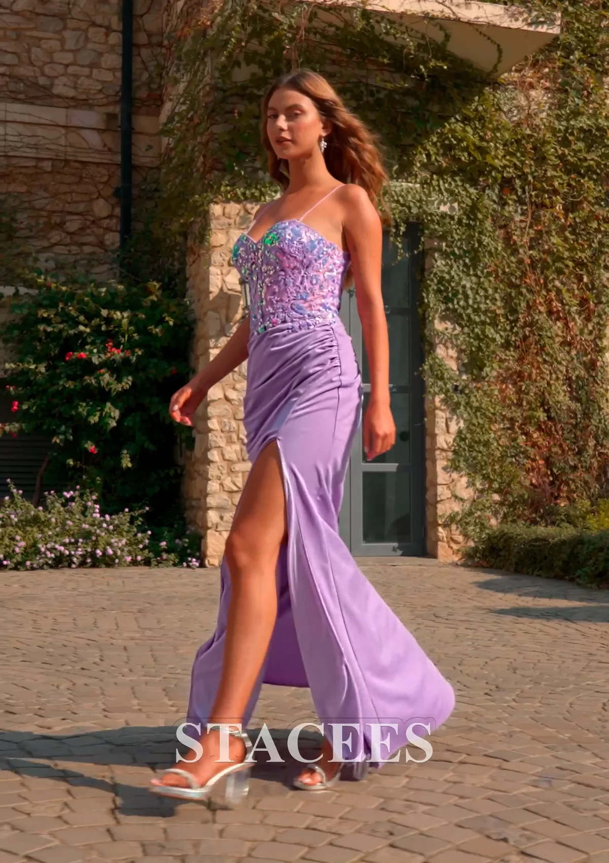 Emerald Green One Shoulder Slit Evening Dress with Overskirt
