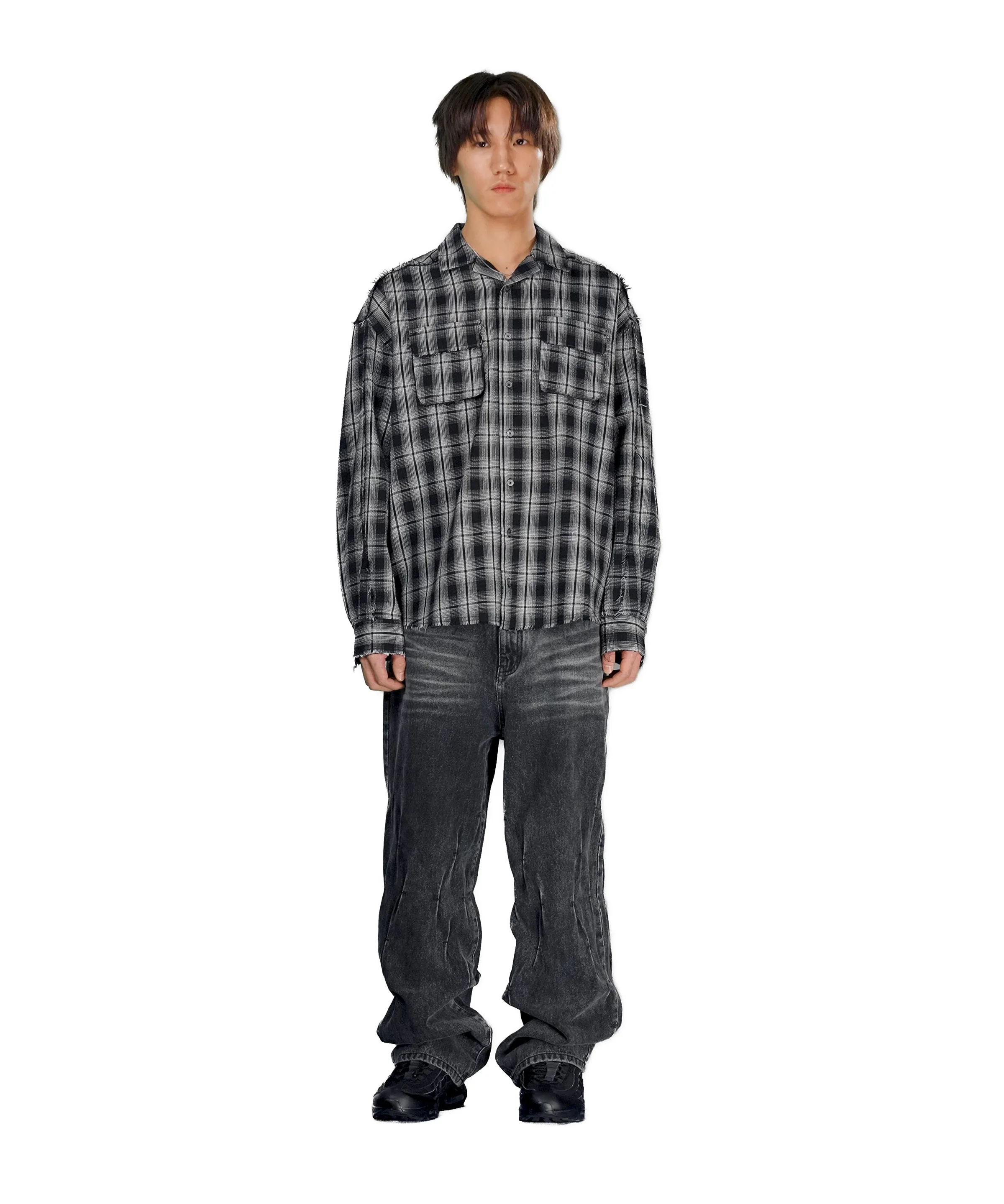 SEERSUCKER CHECK SHIRTS - BLACK | ファッション通販サイト NUGU