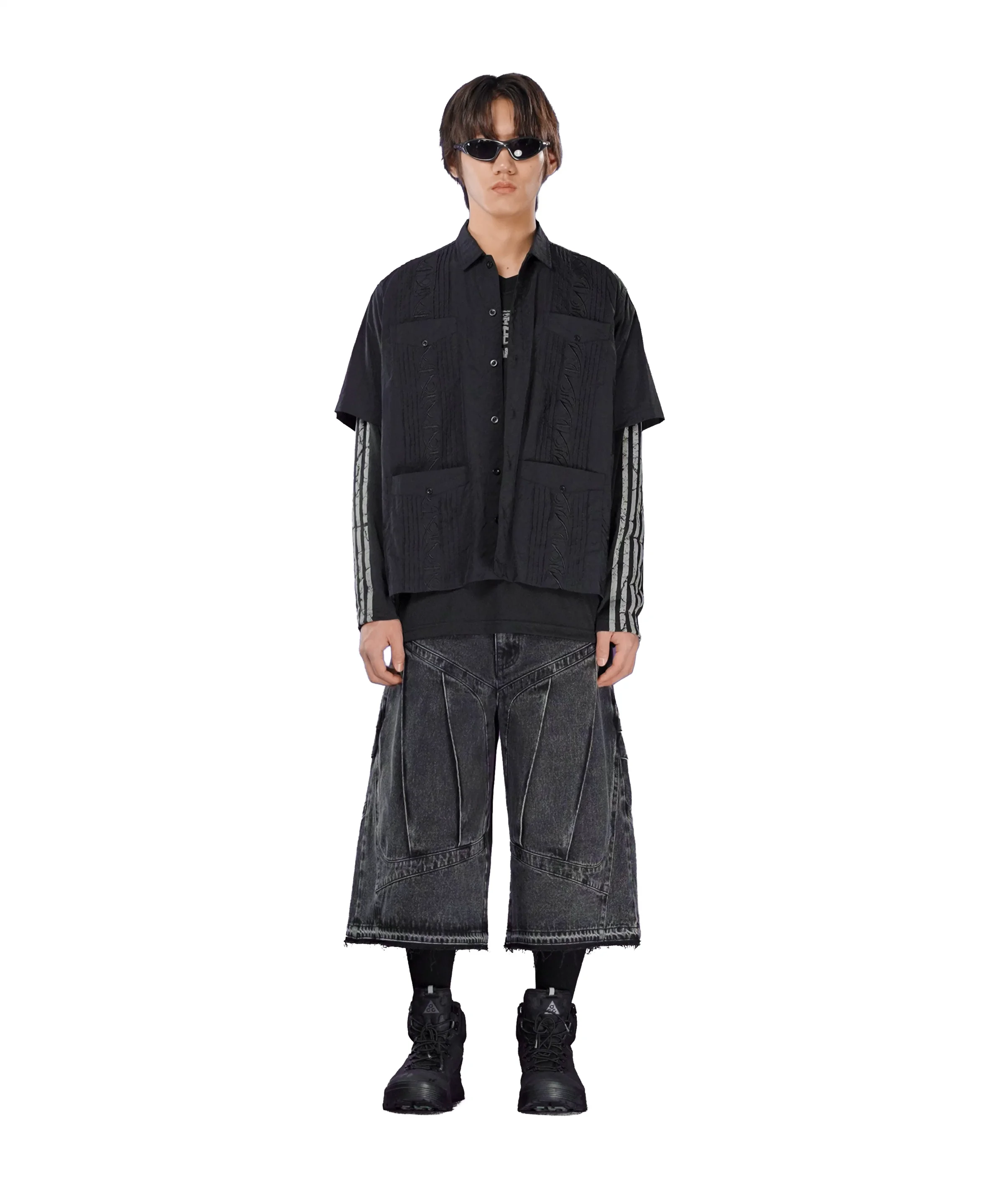 SHIELD DENIM BERMUDA PANTS - WASHED BLACK - nomanual