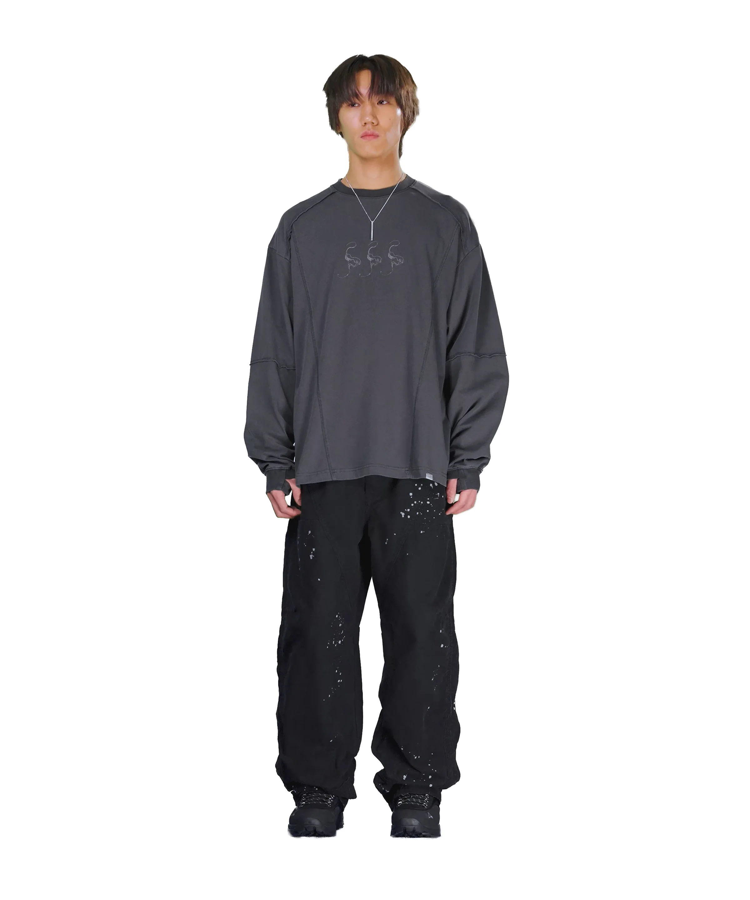SLASH LONG SLEEVE TEE - CHARCOAL - nomanual
