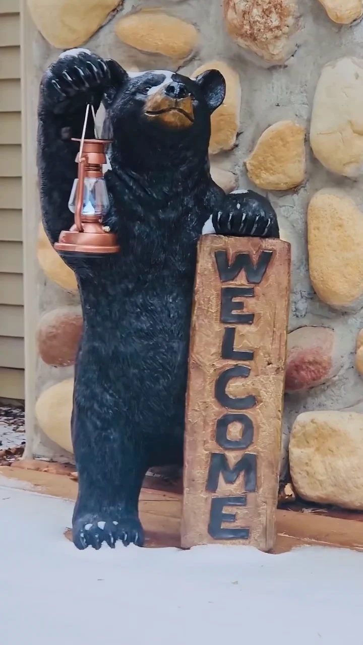 Welcome Bear Solar Lantern Sculpture | Black Forest Decor