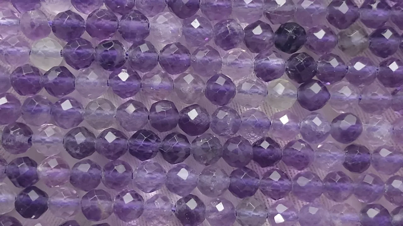 パープルフローライト ラウンドカット4mm 1連｜天然石ビーズの卸問屋
