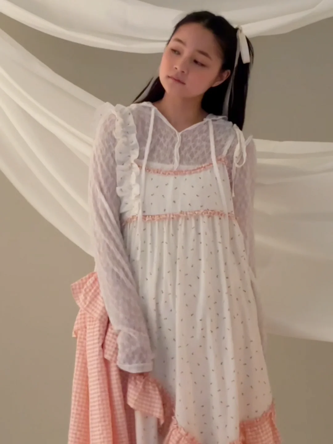 flower check アシメワンピース グリーン メリージェニー merry jenny flower checkアシメワンピース