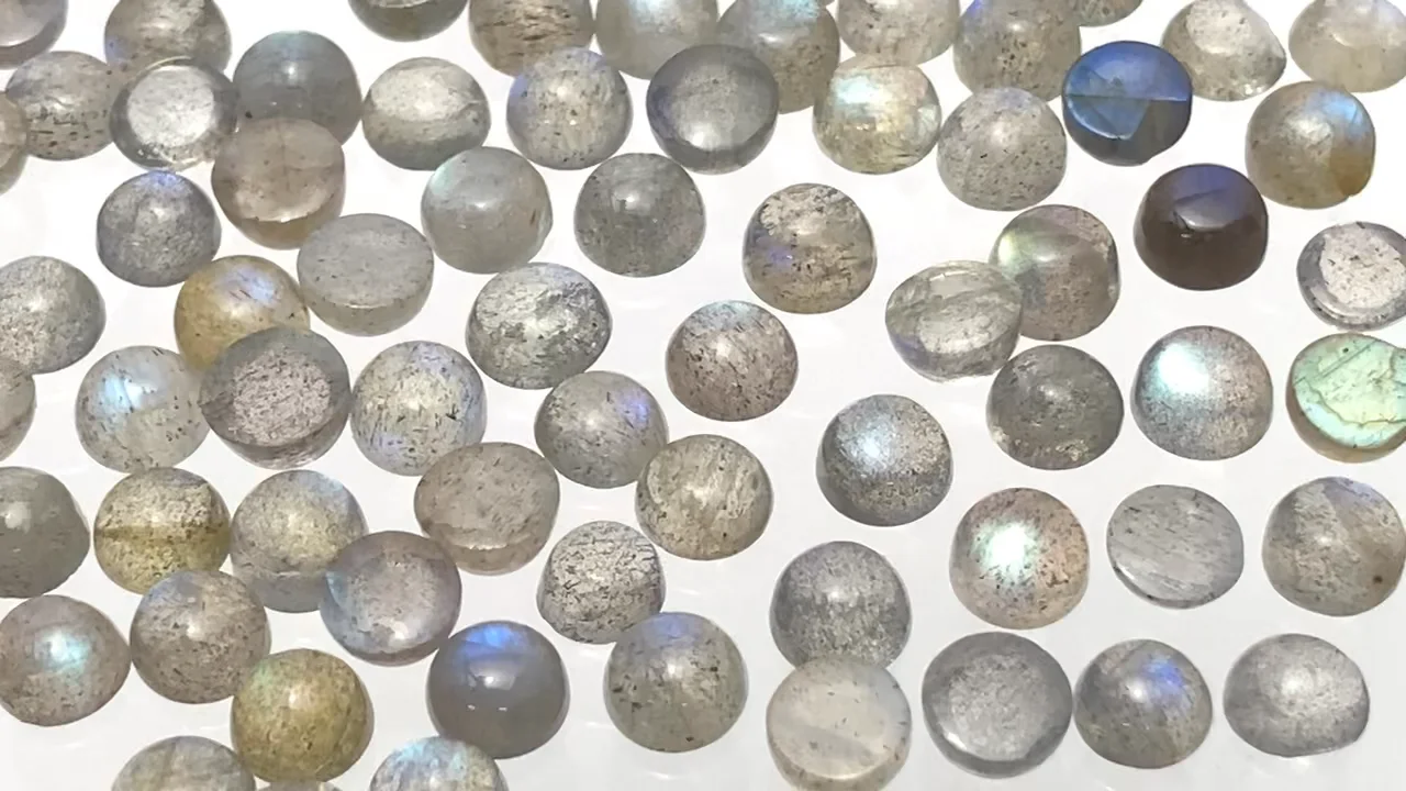 宝石質ラブラドライト AAA- ラウンド カボション5×5mm 10個 - 天然石