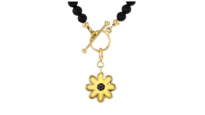 Yellow Onyx and Black Spinel Flower Charm in 18kt Gold Over Sterling