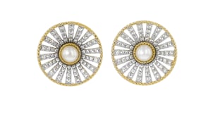 5-5.5mm Cultured Pearl and 1.50 ct. t.w. White Zircon Earrings in 18kt Gold Over Sterling